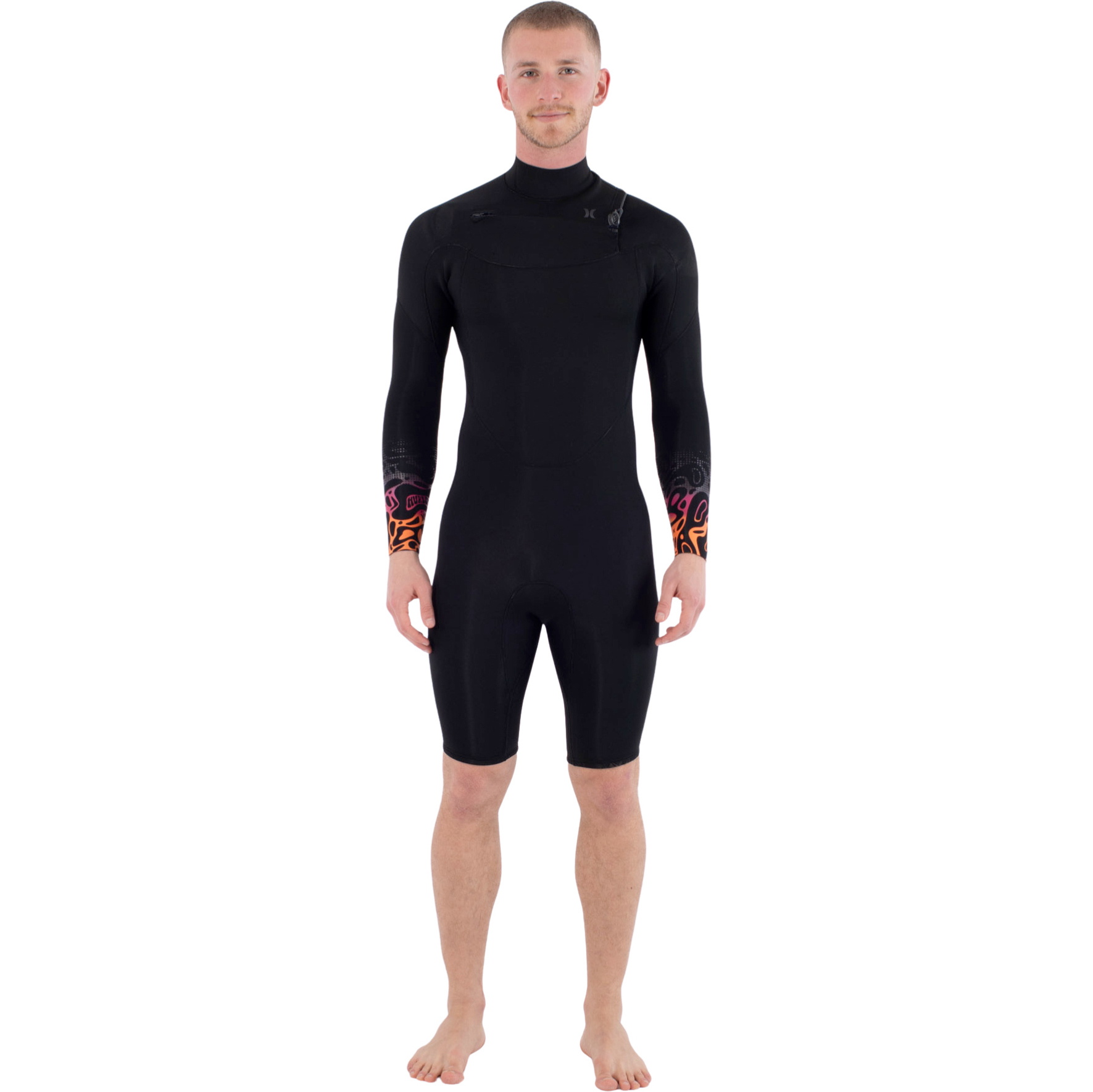 2026 Hurley Hommes Air Bubble 2/2mm Manches Longues Chest Zip Shorty Combinaison N&eacute;opr&egrave;ne MSS0013272 - Black Bubble